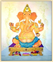 Ganesha seated with offerings