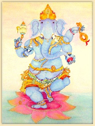 Blue Ganesha dancing on lotus