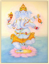 Blue Ganesha standing on lotus